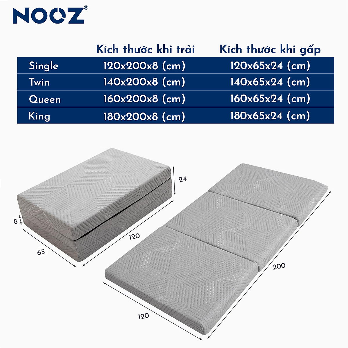 Nệm Foam Gấp Ba NOOZ Home Goods Mattress Tiêu Chuẩn CertiPUR-US Ruột Đệm Cao Su Non Gấp Gọn Tiện Lợi