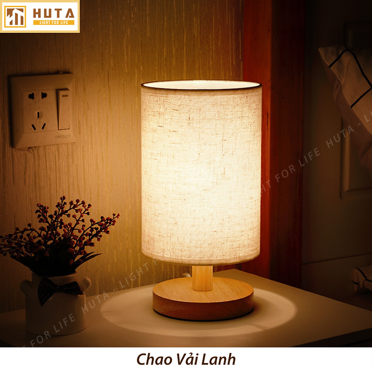 Đèn Ngủ Gỗ HUTA Light For Life G1 Chao Tròn Vintage Dễ Thương, Decor Trang Trí Phòng Ngủ, Điều Chỉnh Độ Sáng, Bóng Led Sáng Vàng Tiết Kiệm Điện