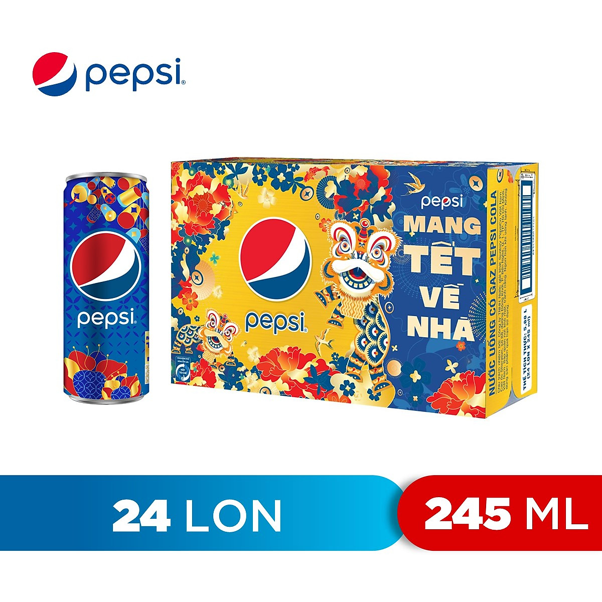 Thùng 24 Lon Nước Ngọt Có Gaz Pepsi lon xanh (320ml/lon)