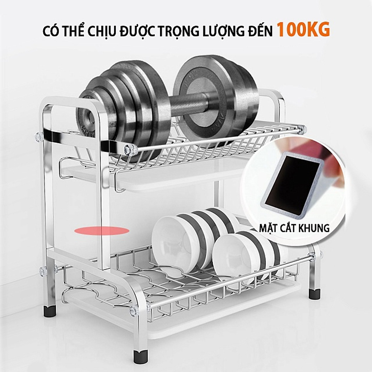Kệ Úp Chén Bát Đĩa INOX 304 Kèm Khay Hứng Nước Giá Khô Ráo Trên Bàn Bếp