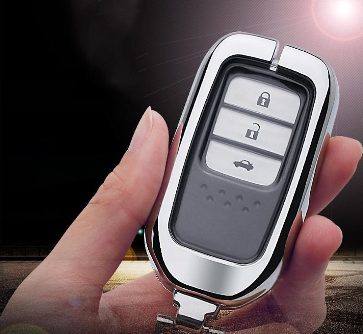 Ốp vỏ chìa khóa, bao da chìa khóa inox có lót bọc silicon cao cấp dành cho xe Honda City CRV M02 - màu bạc