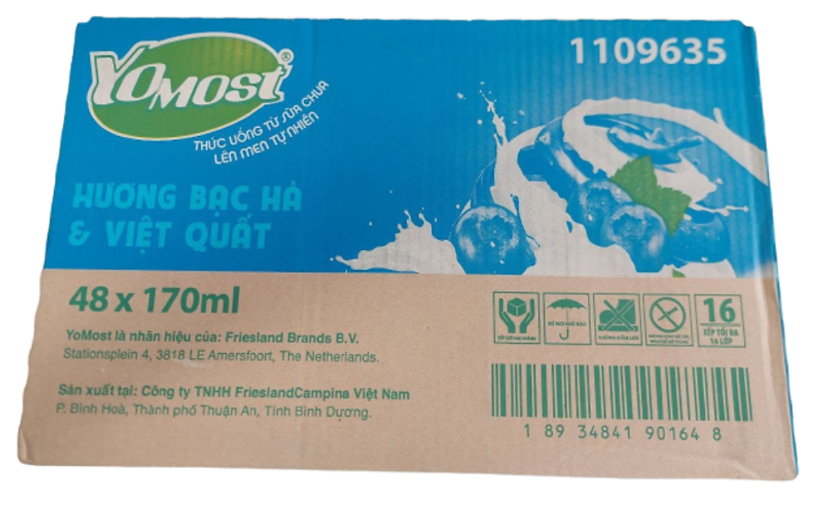 Thùng 48 Hộp Sữa Chua Lên Men Tự Nhiên Yomost Bạc Hà - Việt Quất (170ml/Hộp)