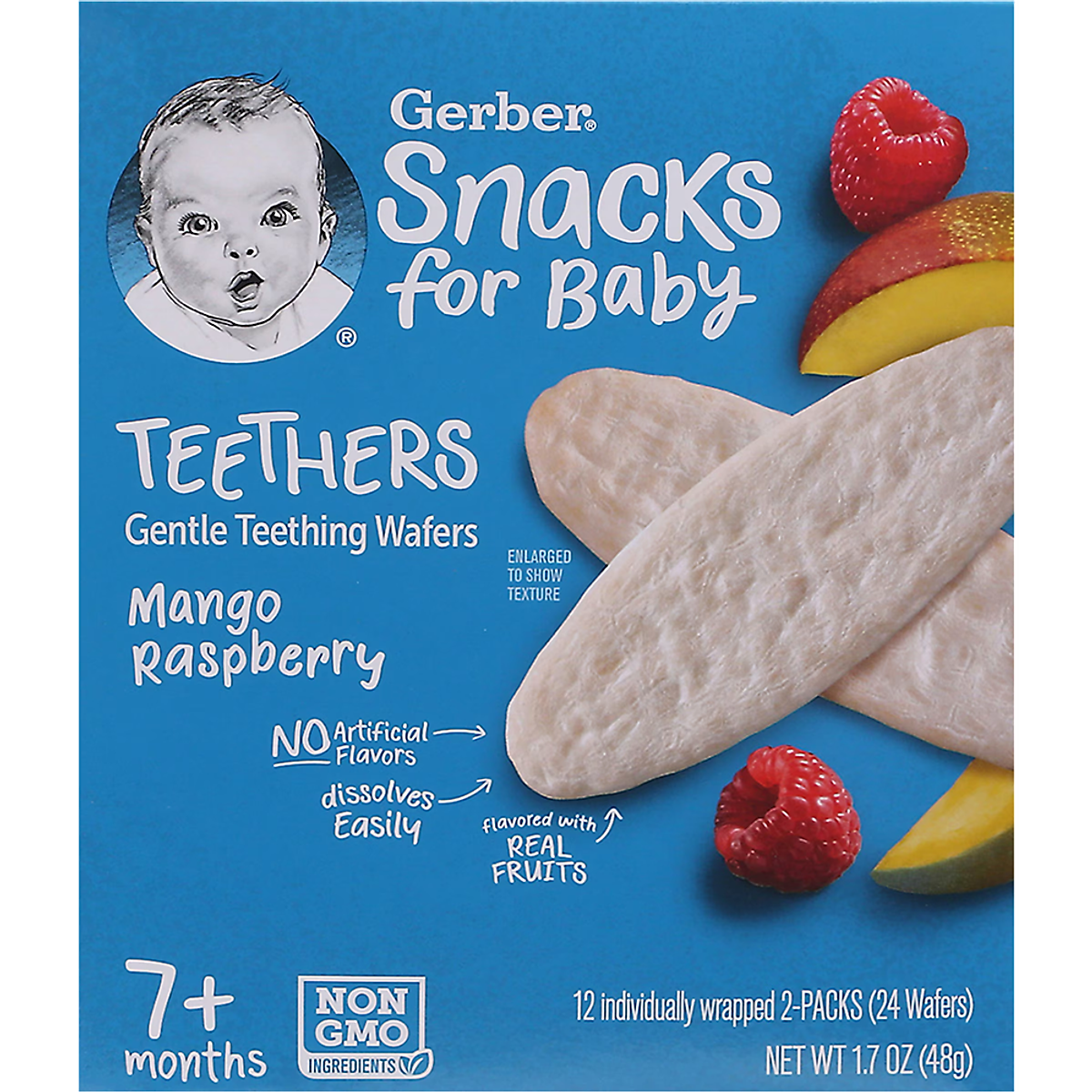 Bánh ăn dặm Gerber vị Xoài, Mâm Xôi 48g cho trẻ trên 7 tháng tuổi