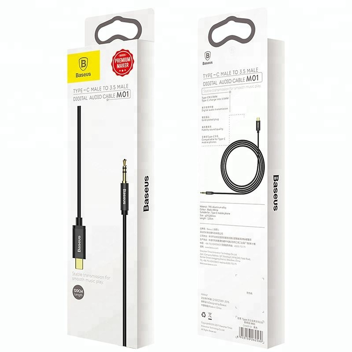 Cáp chuyển đổi type C sang jack 3.5 Baseus Cable Yiven Type-C male To 3.5 male Audio Cable M01 - Hàng chính hãng