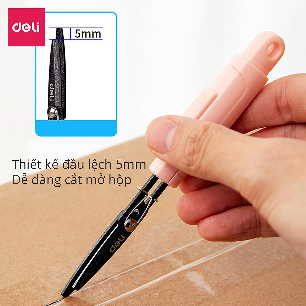 Kéo mini tiện lợi 105mm Deli - Có khóa an toàn - Xanh/ Hồng - 77761
