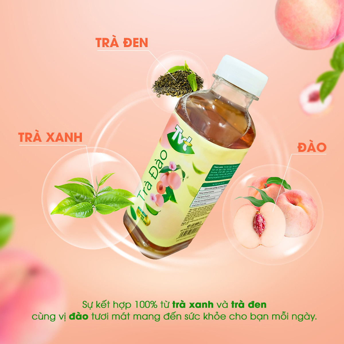 Mua [Lốc 06 chai 450ml] Trà Đào TVT tinh chất trà xanh, trà đen ...