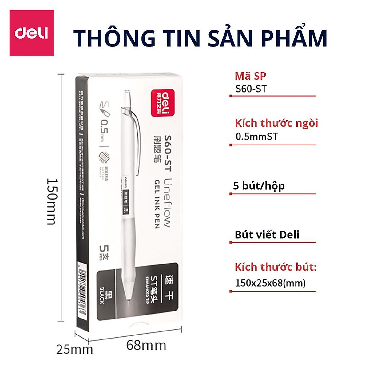 Bút Bi Nước Mực Gel Ngòi 0.5mm Deli - Thiết Kế Vỏ Trong Suốt Dành Cho Văn Phòng Học Sinh - S60