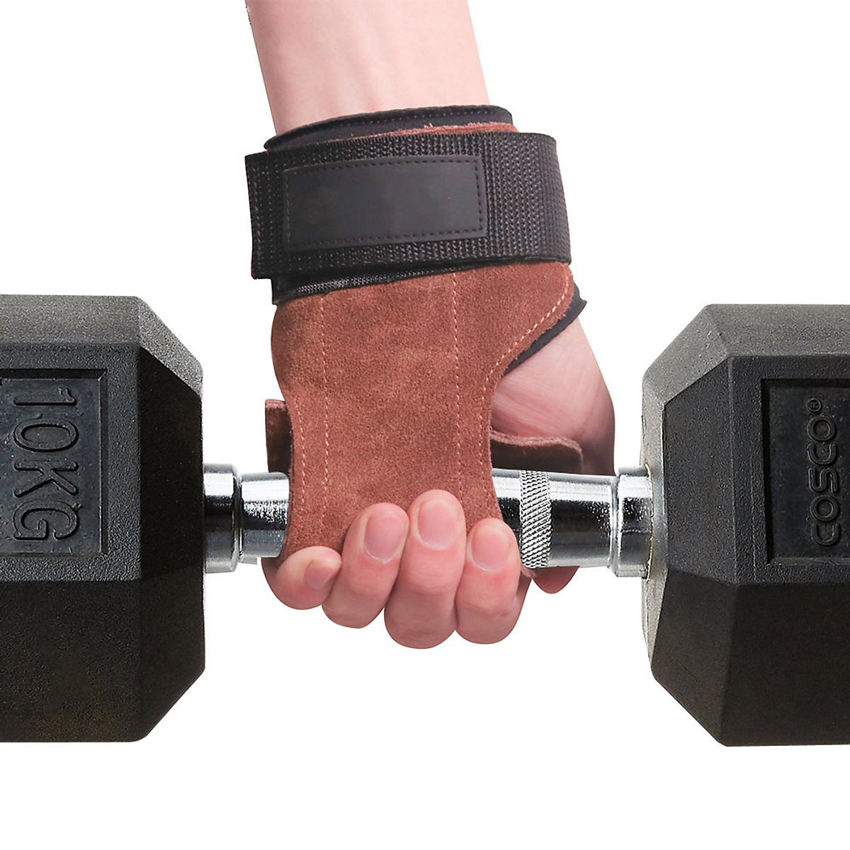 Găng Tay Tập GYM Da Bò Hở Mu Bàn Tay Lifting Grips , Dây Kéo Lưng - Hàng chính hãng BORO SPORT