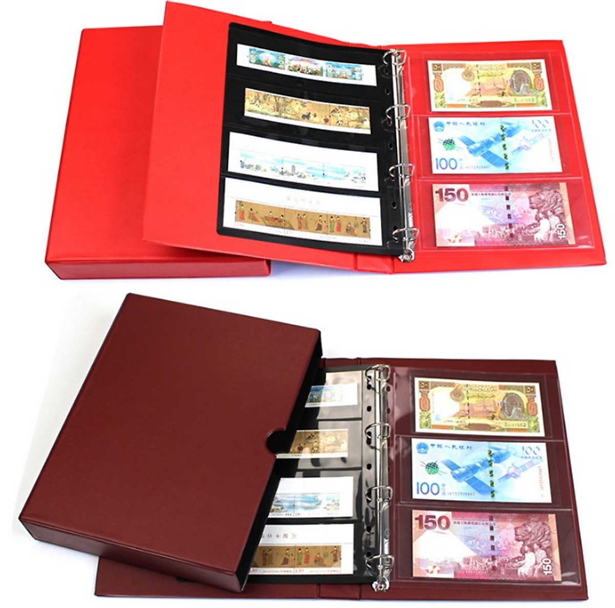 Bìa Album có hộp đựng tiền giấy , tiền xu , tem của Đài Loan ...