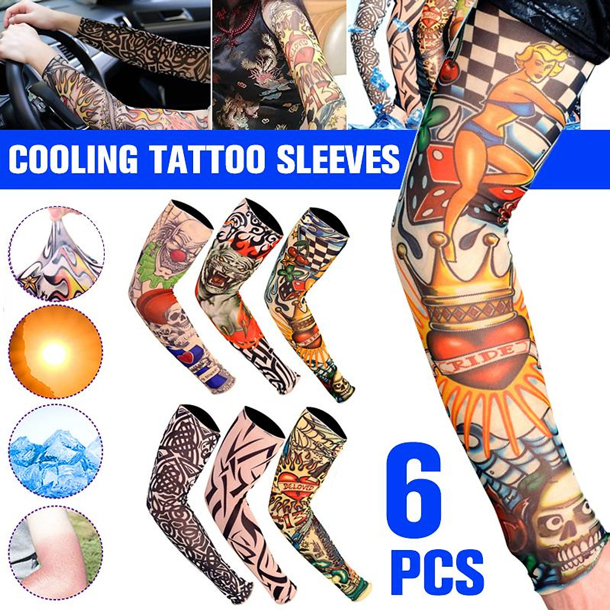 Mua 6PCS 3D Tattoo Pattern UV Protection Arm Sleeves Cooling Nylon  Breathable High Elastic Outdoor Sunscreen Essential