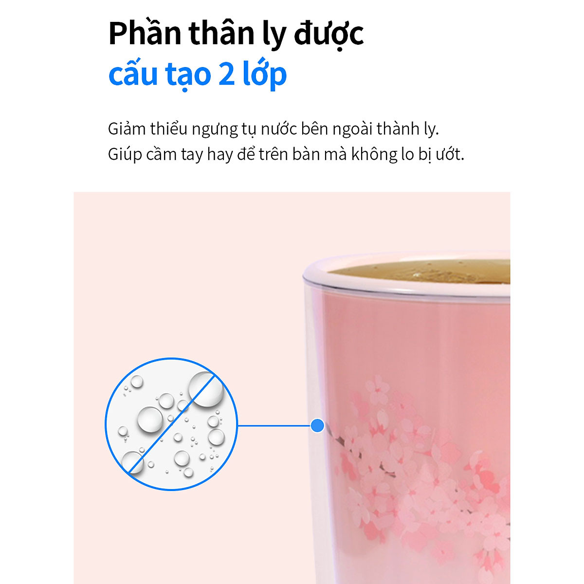 Ly nhựa 2 lớp Cherry Blossom Double wall Cold Cup LocknLock HAP522 - Kèm ống hút - Dung tích 750ml