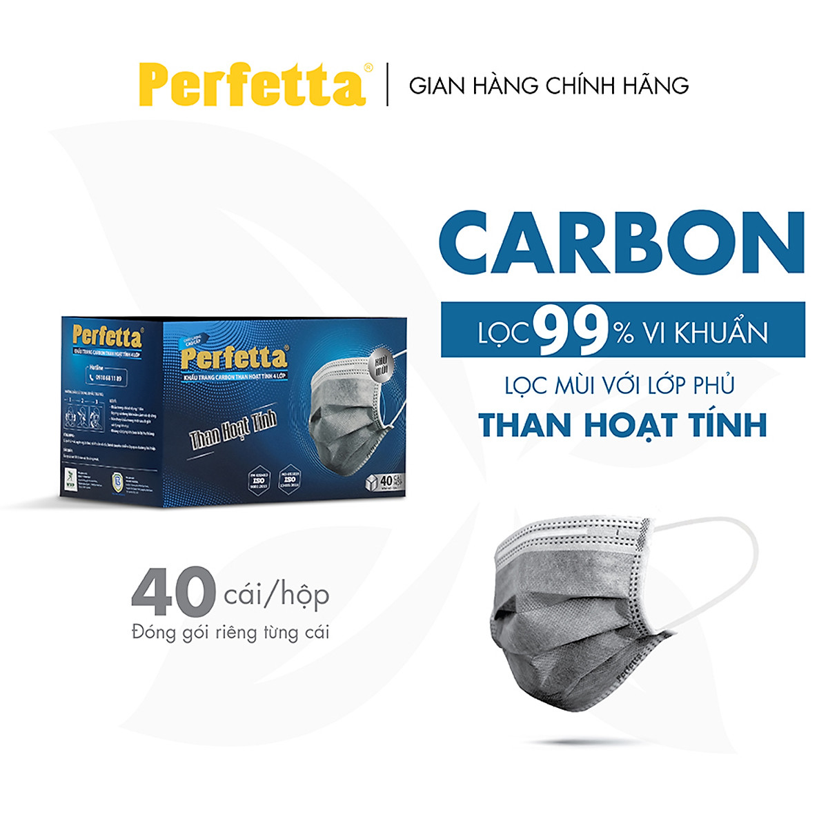 - Khẩu Trang Carbon Hoạt Tính Chất Lượng Cao, Khử Mùi, Chống Bụi Mịn, Màu Xám Xanh, 4 Lớp, Bảo Vệ Tối Ưu, Đóng Gói Từng Cái - (40 cái/hộp)