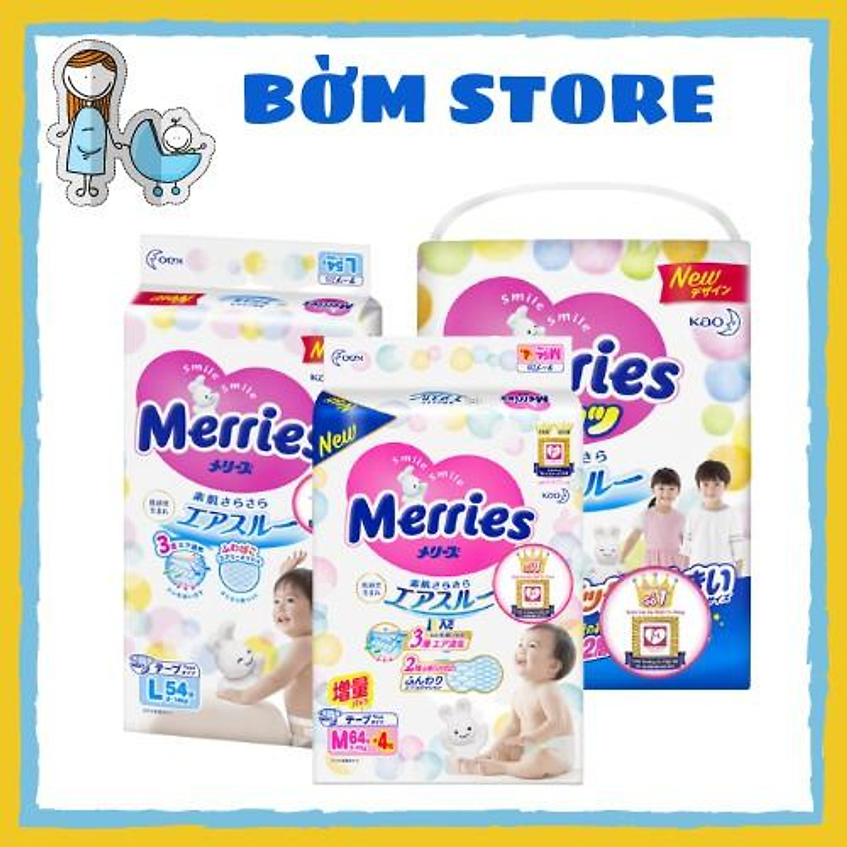 Tã Bỉm Merries Quần/Dán Nội Địa Nhật Chính Hãng Đủ Size NB96/S88/M68/M64/L58/L50/XL44/XXL28