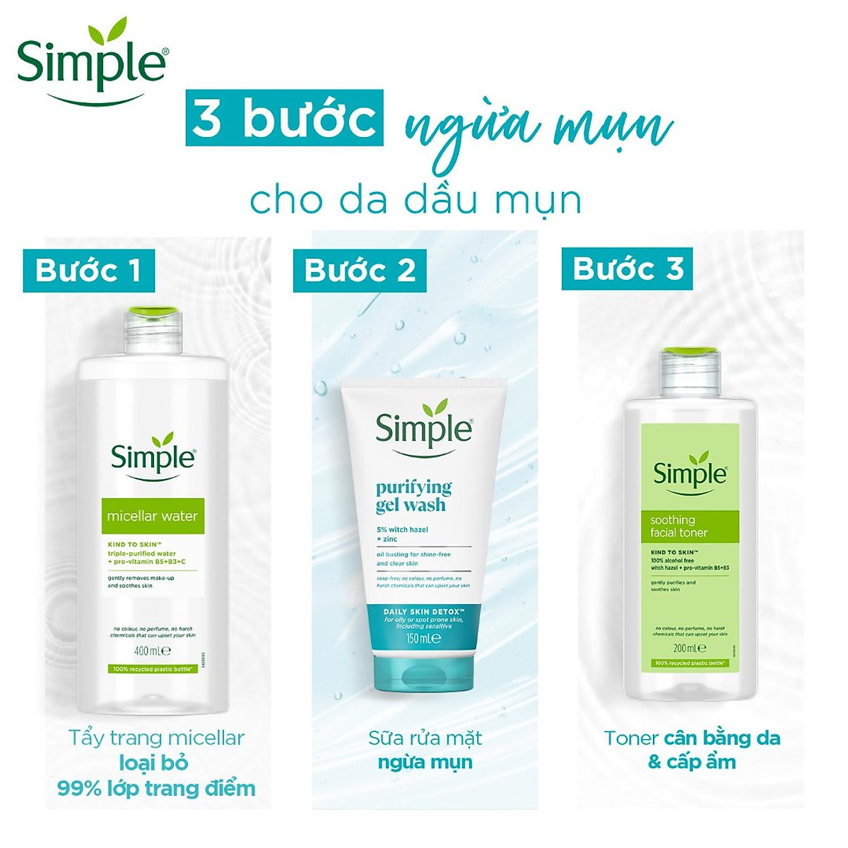 Sữa rửa mặt Simple giúp kiềm dầu và ngừa mụn hiệu quả - cho da mụn nhạy cảm 150ml