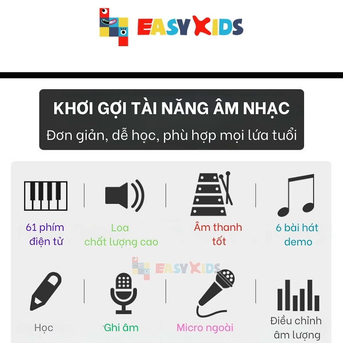 Đàn Organ Đàn Piano Điện Tử Đồ Chơi Cho Bé 61 Phím Sạc Điện Có Mic, Dây Sạc USB