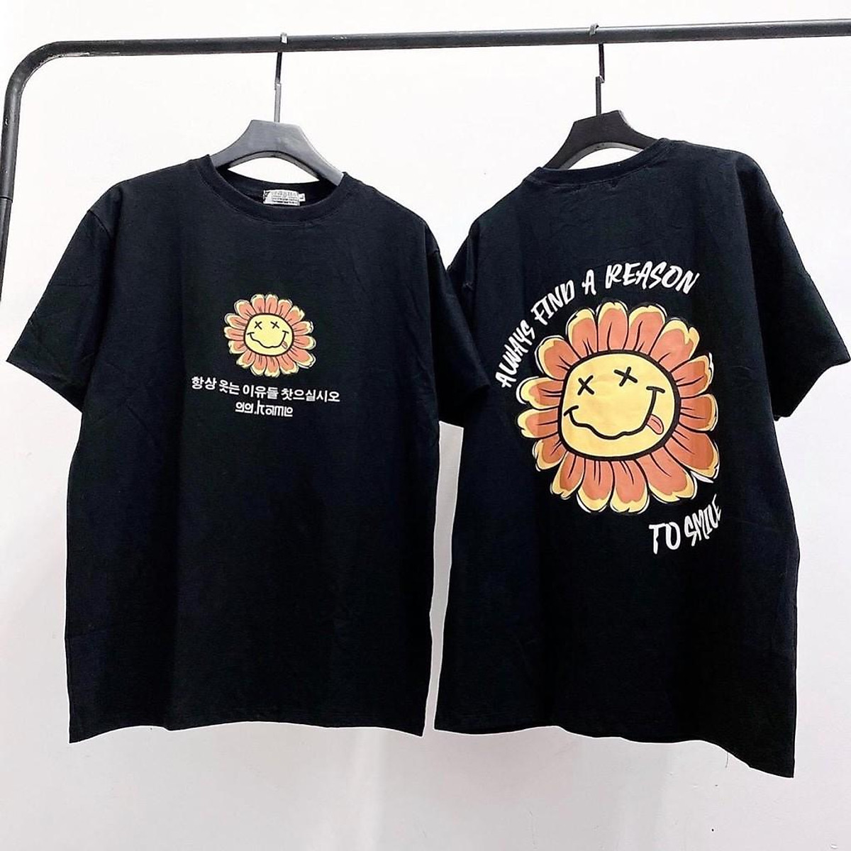Áo thun tay lỡ form rộng in hình hoa mặt cười, hình in to và cực đẹp, có size to(Big size), phong cách Unisex AL11