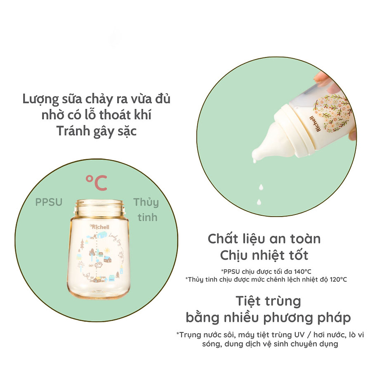Bình sữa thủy tinh Hanaemi Richell 160ml/240ml