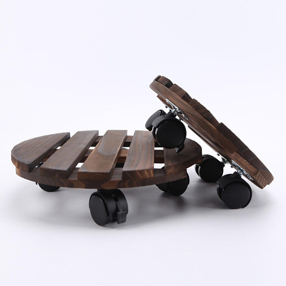 Rolling Plant Stand Caddy Round Flower Pot Trolley Stand With Wheels Ngoài trời & sân vườn