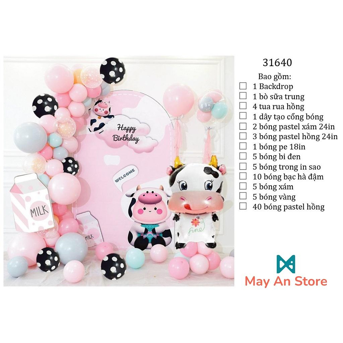 Mua Combo Bong Bóng Trang Trí Sinh Nhật Cho Bé Mẫu Con Bò Sữa Màu Hồng Đáng  Yêu - In Tên Theo Yêu Cầu - In Hình Chibi