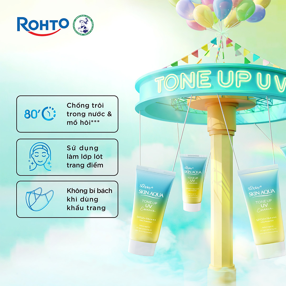 Kem chống nắng nâng tông Skin Aqua Tone up Mint Green cho da trắng có khuyết điểm đỏ, dạng tinh chất Sunplay Skin Aqua Tone Up UV Essence Mint Green SPF 50+ PA++++ 50g