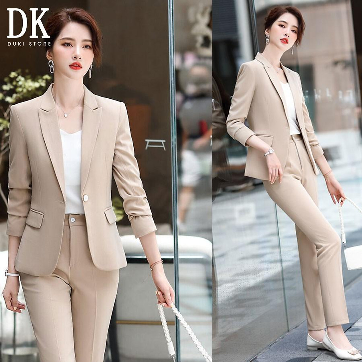 Bộ Đồ Vest Nữ Trơn NK FASHION NKBD2207001 Thiết Kế Cổ Ve Xuôi Kiểu Dáng Lịch