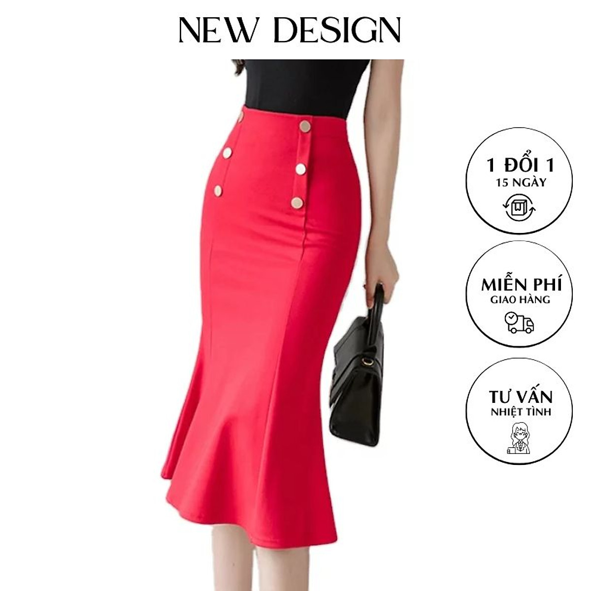 Set Áo Vest Croptop  Chân Váy Đuôi Cá  Đỏ  BJ008