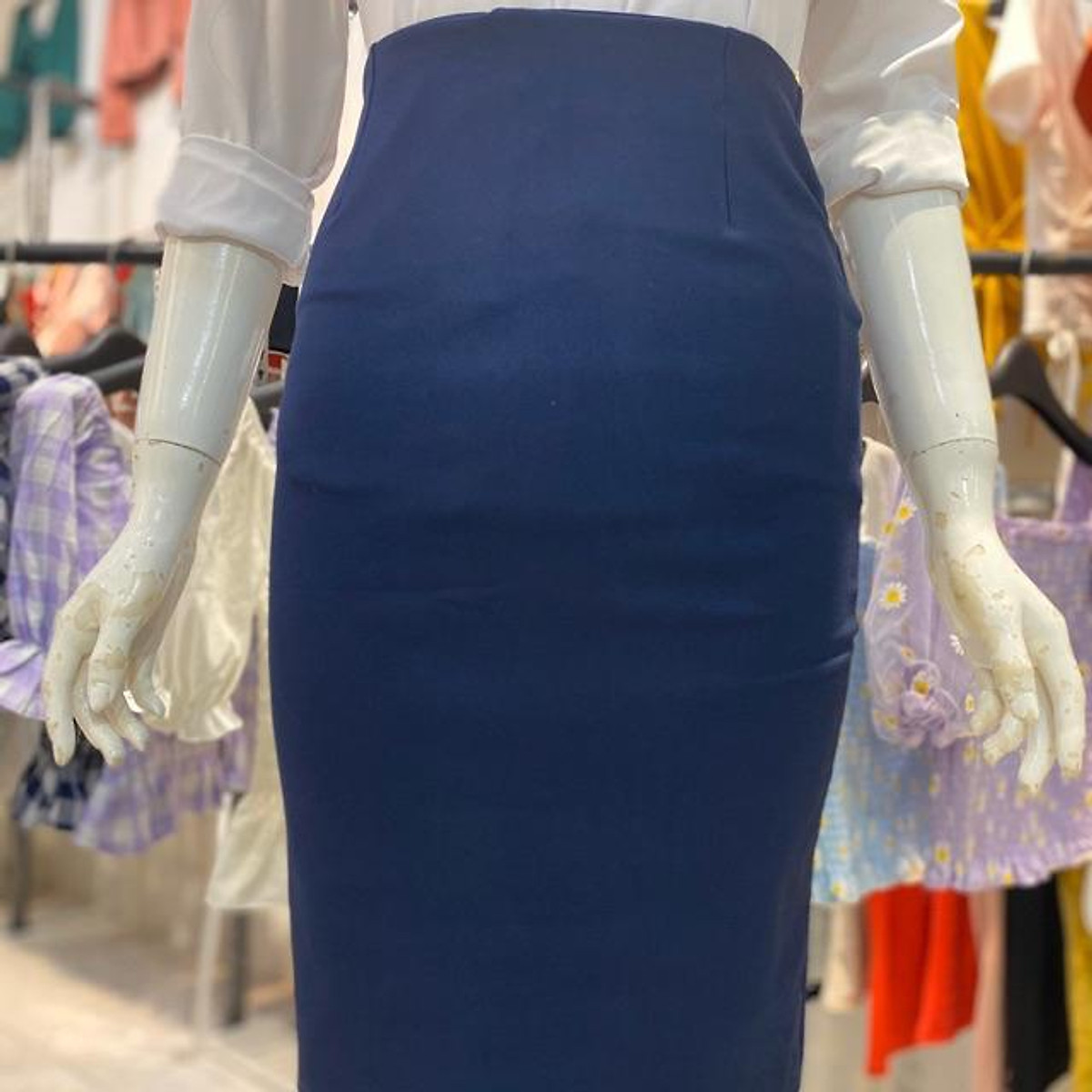 Chân váy maxi xếp ly hoa nhỏĐen xanh