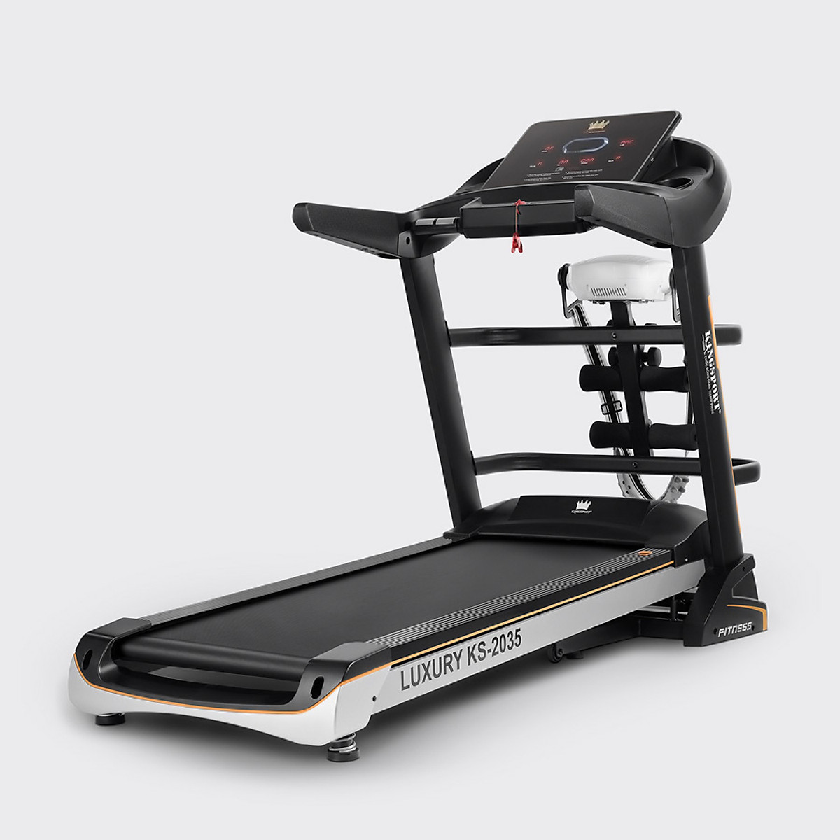 Máy chạy bộ KINGSPORT KS-2035 đa năng, thao tác phím cảm ứng, thiết kế sang trọng cứng cáp, kèm đai massage và thanh gập bụng, cân nặng phù hợp từ dưới 90-95kg