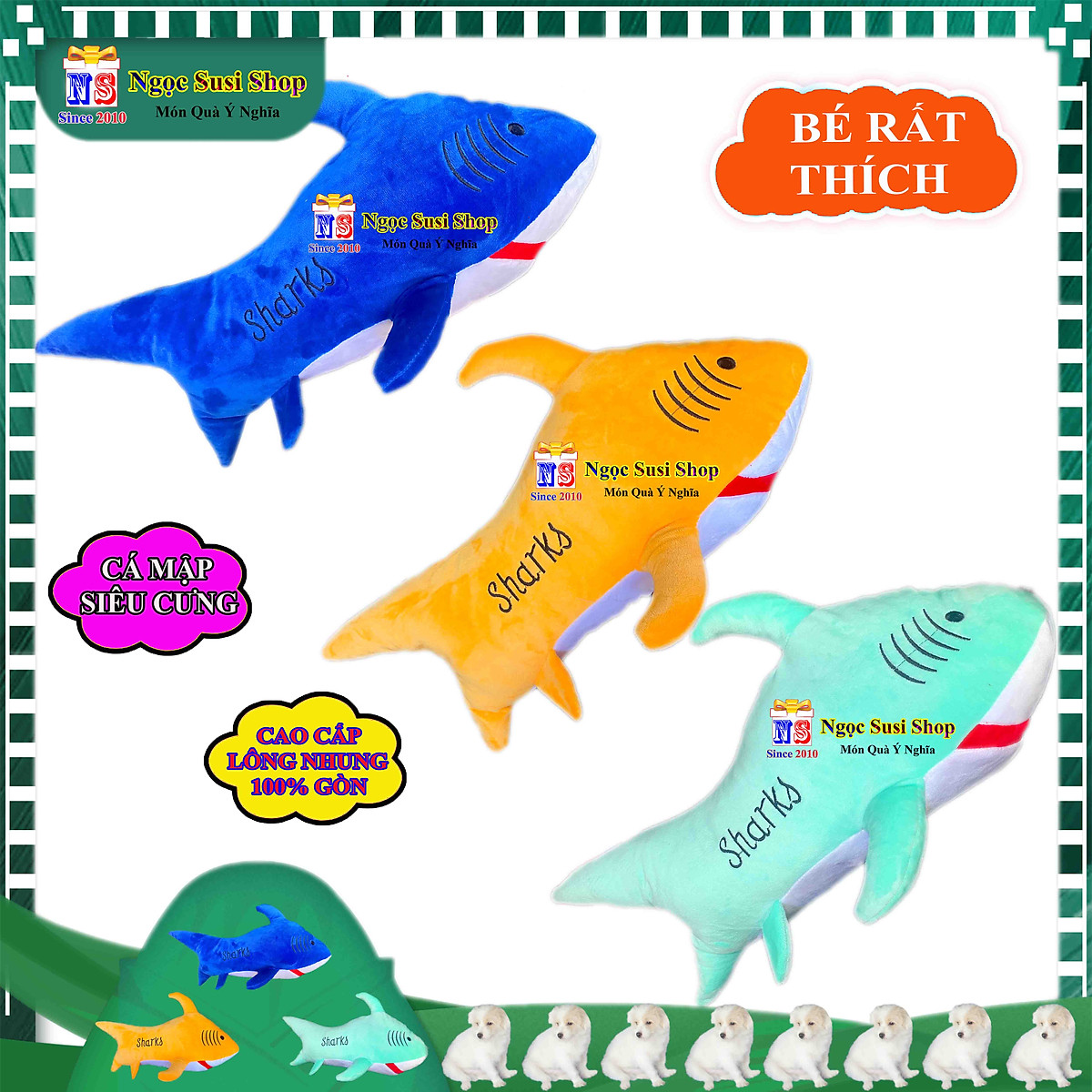 THÚ NHỒI BÔNG CÁ MẬP BABY SHARK CAO CẤP SIÊU MỀM MỊN CHO BÉ - GẤU BÔNG