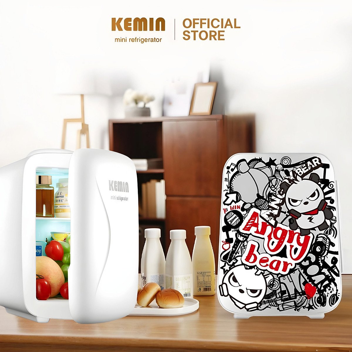 Tủ lạnh mini Kemin K4 Angry Bear Chính Hãng 4L - Dùng ở nhà và ô tô - Nóng lạnh 2 chiều