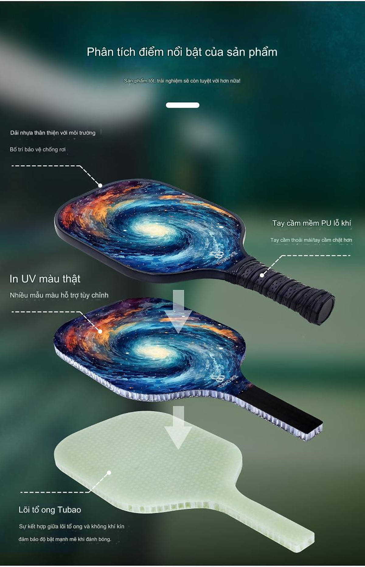 Bộ 2 Vợt Pickleball Sợi Carbon Cao Cấp Tubao Hàng Chính Hãng + Kèm Túi Chống Sốc Và 4 Bóng