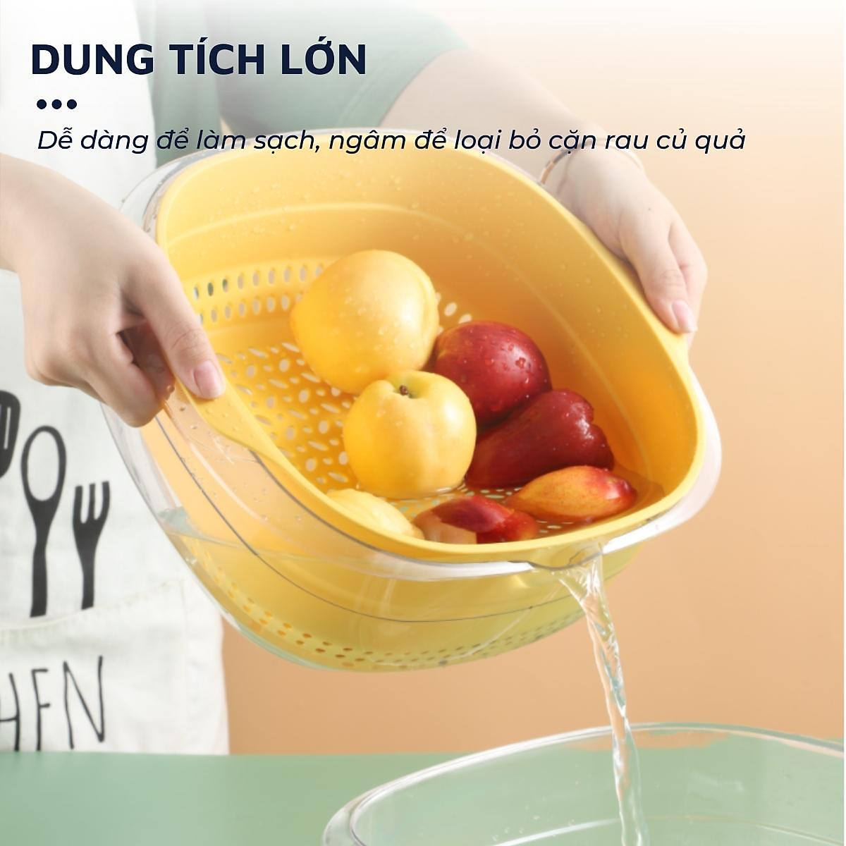 Rổ đựng đồ kèm chậu thau rửa rau củ đựng hoa quả trái cây 2 lớp siêu cứng siêu bền