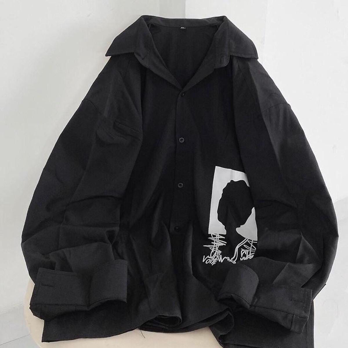 Áo Sơ Mi Nữ Form Rộng Chữ Kí Basic Unisex Dài Tay Trắng và Đen Kiểu Áo Sơ Mi Ullzang Oversize Unisex Hot