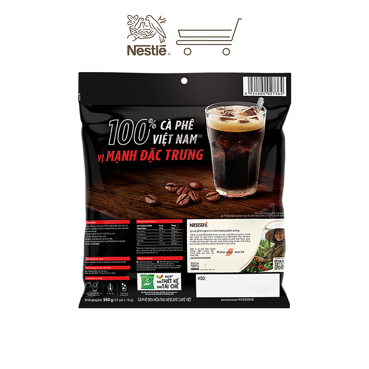 Cà phê Hòa tan NESCAFÉ CAFÉ VIỆT 35 gói Vị Mạnh đặc trưng