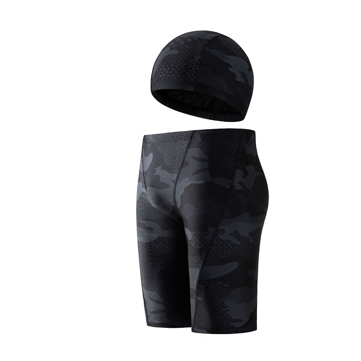 Quần bơi lửng boxer dài cho nam Cleacco màu đen Camo , chất vải Poly co giãn 4 chiều , thoáng khí , thoát nước nhanh BORO SPORT - Tặng nón bơi vải