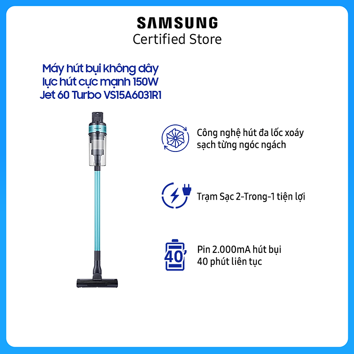 Máy hút bụi không dây Samsung VS15A6031R1SV Đánh giá về máy hút bụi không dây Samsung VS15A6031R1SV