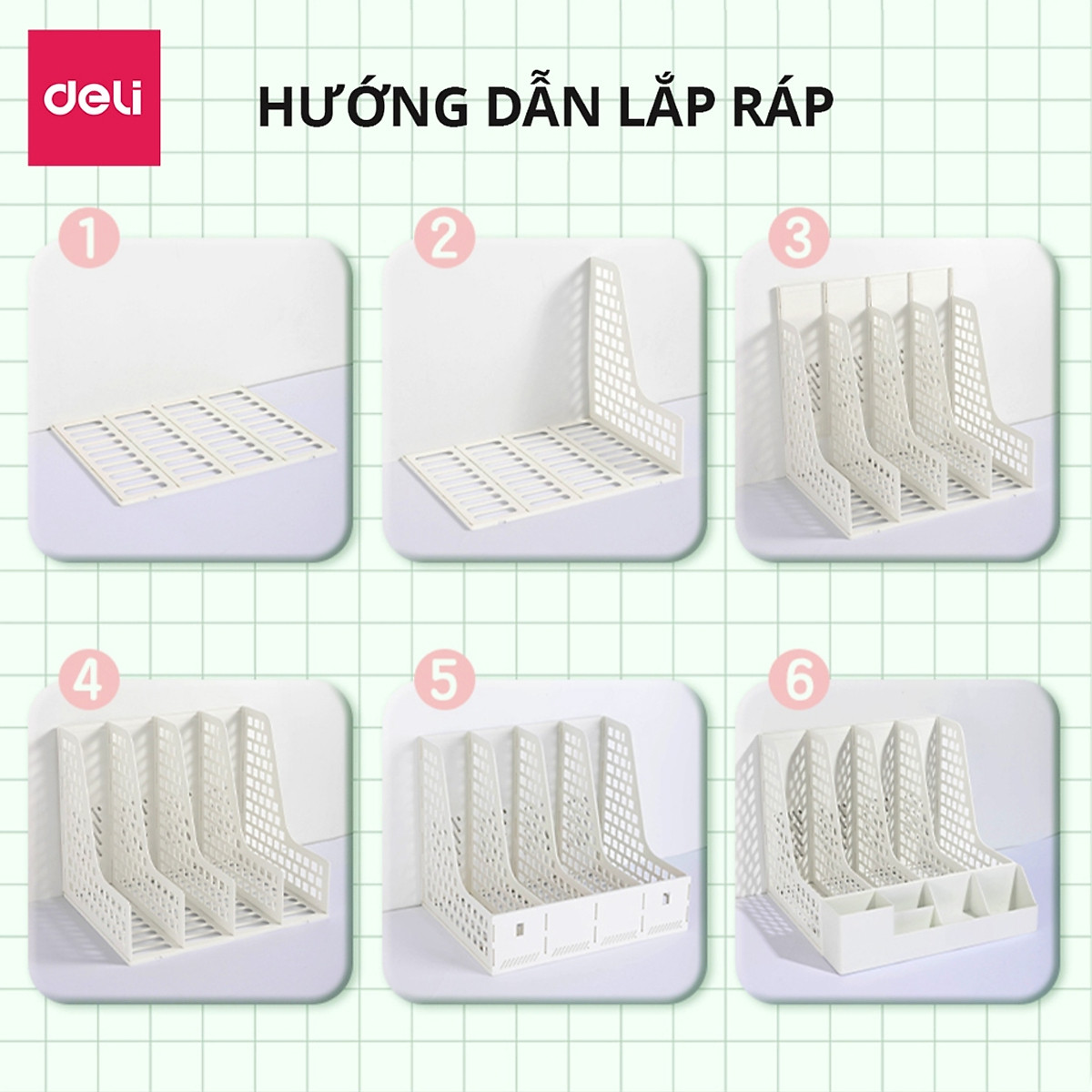 Khay kệ đựng tài liệu Deli 4 ngăn giá kệ đựng sách vở hồ sơ giấy tờ văn phòng màu pastel dễ thương nhỏ gọn tiện lợi