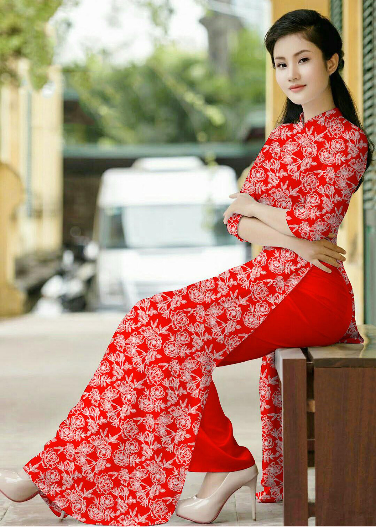 Mua Vải Áo Dài Họa Tiết Hoa Hồng Nhỏ Khắp Áo Màu Đỏ Cam St922M15 | Tiki