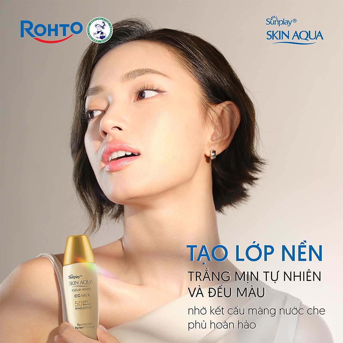 Kem chống nắng Skin Aqua trang điểm tạo nền trắng mịn & đều màu dạng sữa Sunplay Skin Clear White CC Milk SPF 50, PA++++ 25g