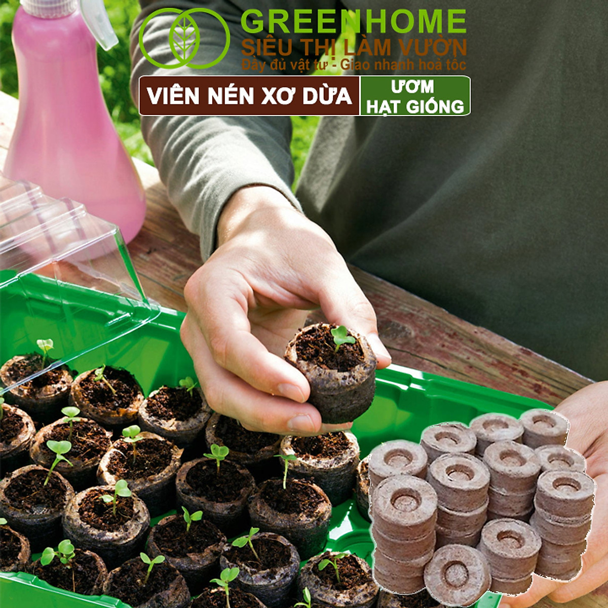 Viên Nén Xơ Dừa Greenhome, Ươm Hạt Giống, Ươm Cây Con Tiện Lợi, Đầy Đủ Dinh Dưỡng, Cây Phát Triển Nhanh