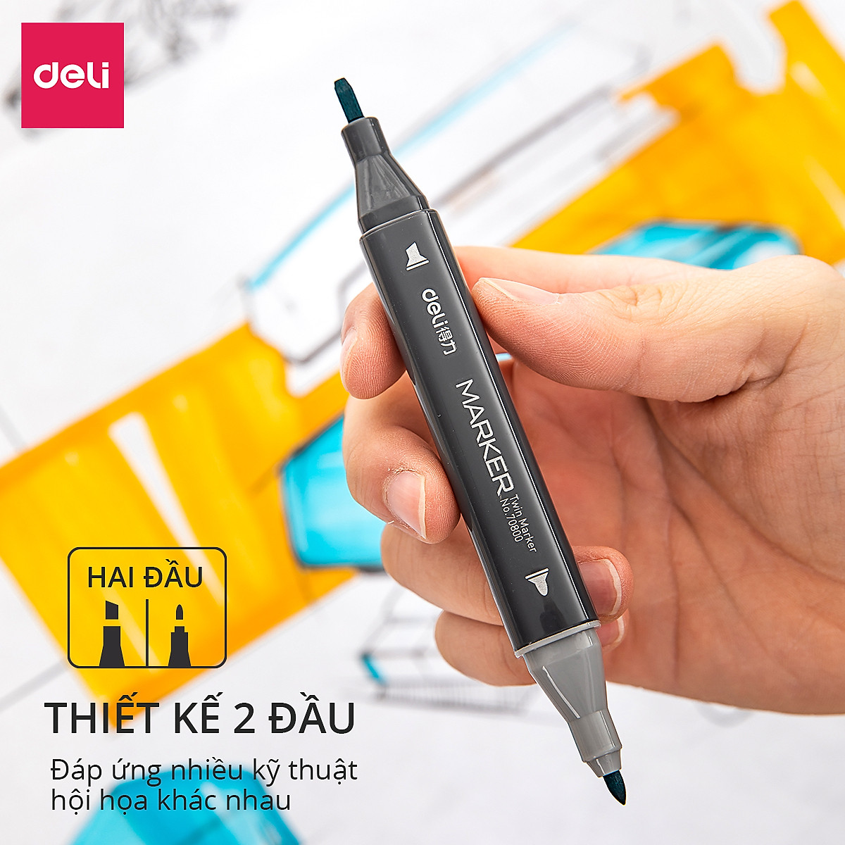 Bút Màu Marker Hai Đầu Chuyên Nghiệp Deli - Chuyên Sử Dụng Vẽ Anime - 70800
