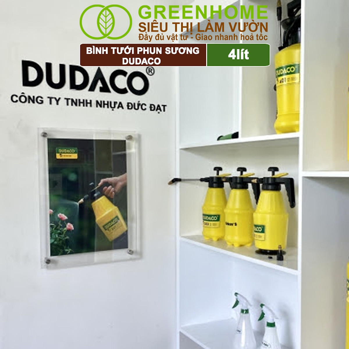 Bình Tưới Cây Dudaco, Greenhome, 4 Lít, Phun Xa 2 Chế Độ, Bơm Nhẹ Tay, Tưới Cây Phun Sương, Bền, Đẹp