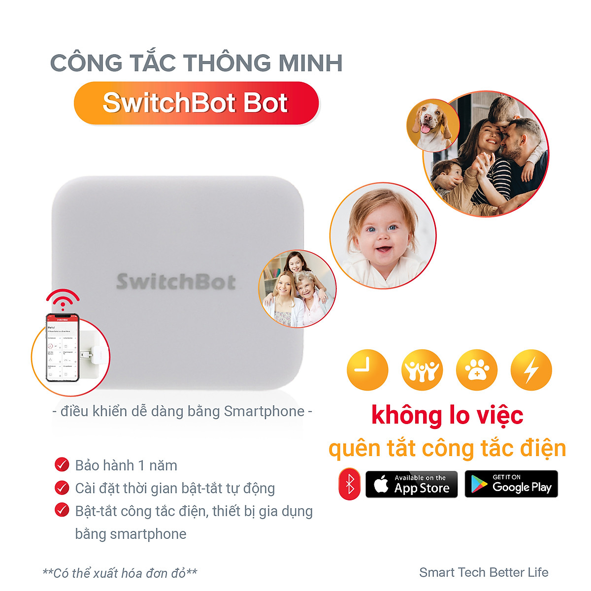 Công tắc thông minh, công tắc điều khiển từ xa SwitchBot Bot, chính hãng, không dây, điều khiển qua app, tương thích với Alexa, Google Home, HomePod and IFTTT