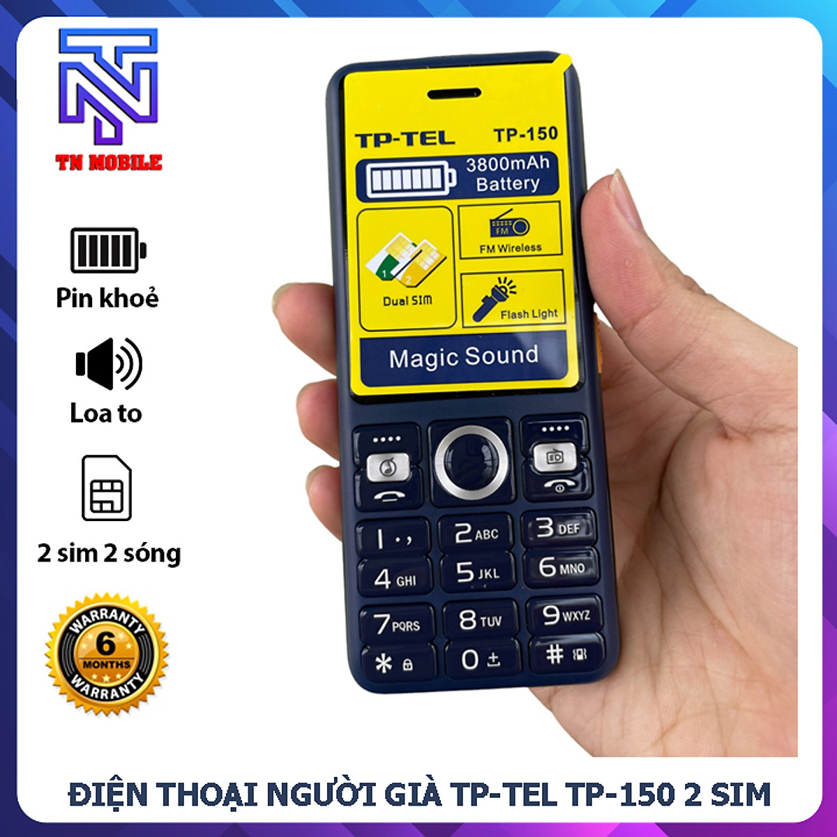 Điện thoại TP-TEL TP-150, 2 sim 2 sóng, Pin trâu 3800mah - Phím to - Mới nguyên seal - Bảo hành 6 tháng