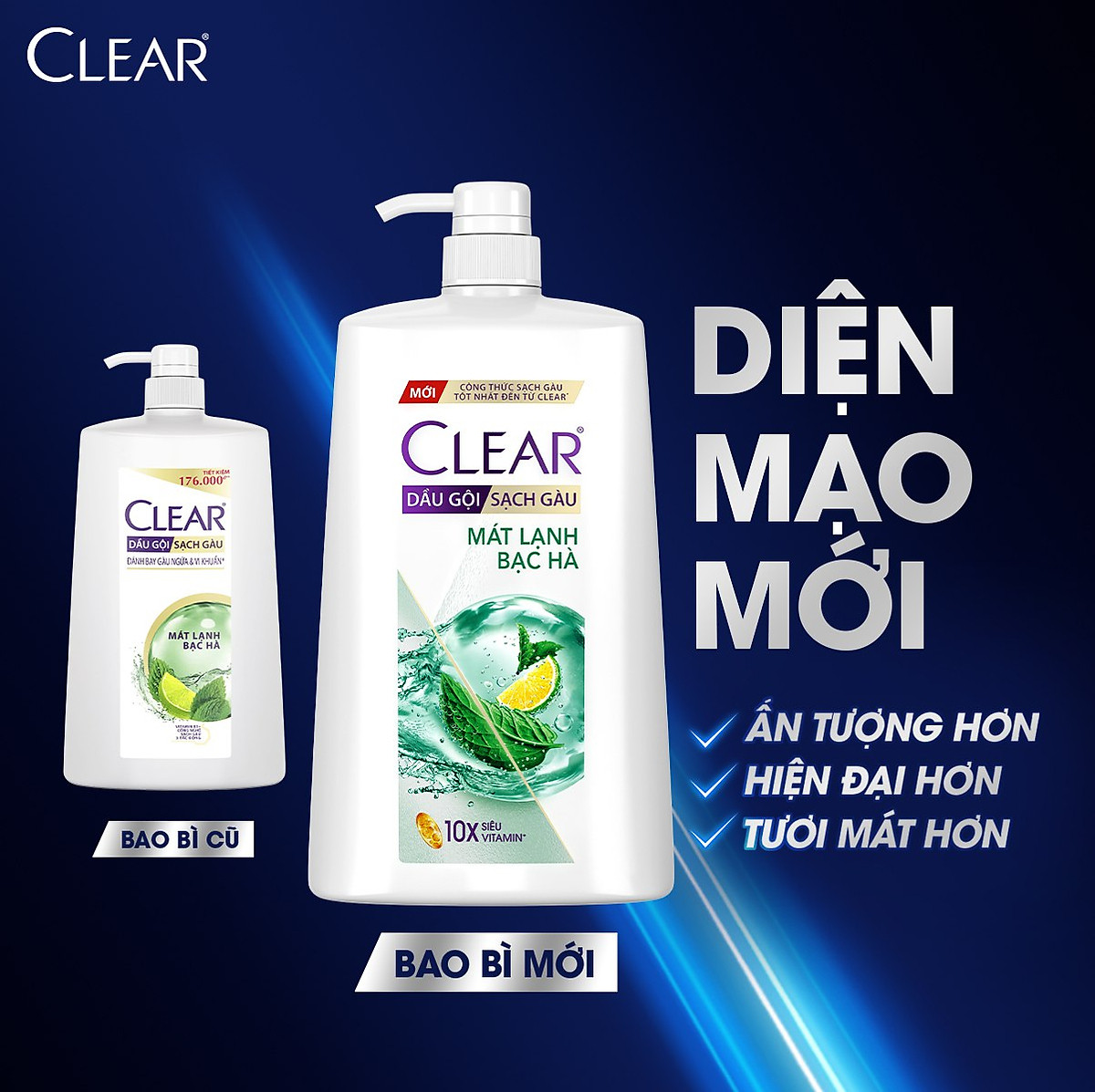 Dầu Gội Clear Sạch Gàu Dầu Gội Sạch Gàu Mát Lạnh Bạc Hà 3X Sức Mạnh Đánh Bay Gàu, Ngứa, Vi Khuẩn 1.4kg