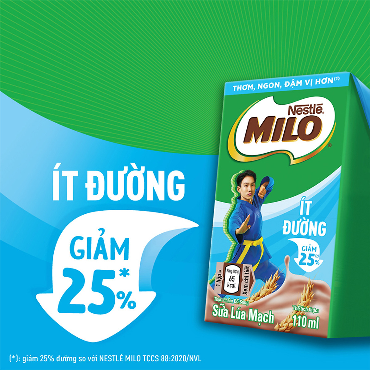 Sữa lúa mạch Nestlé MILO ÍT ĐƯỜNG - thùng 48 hộp x 110ml