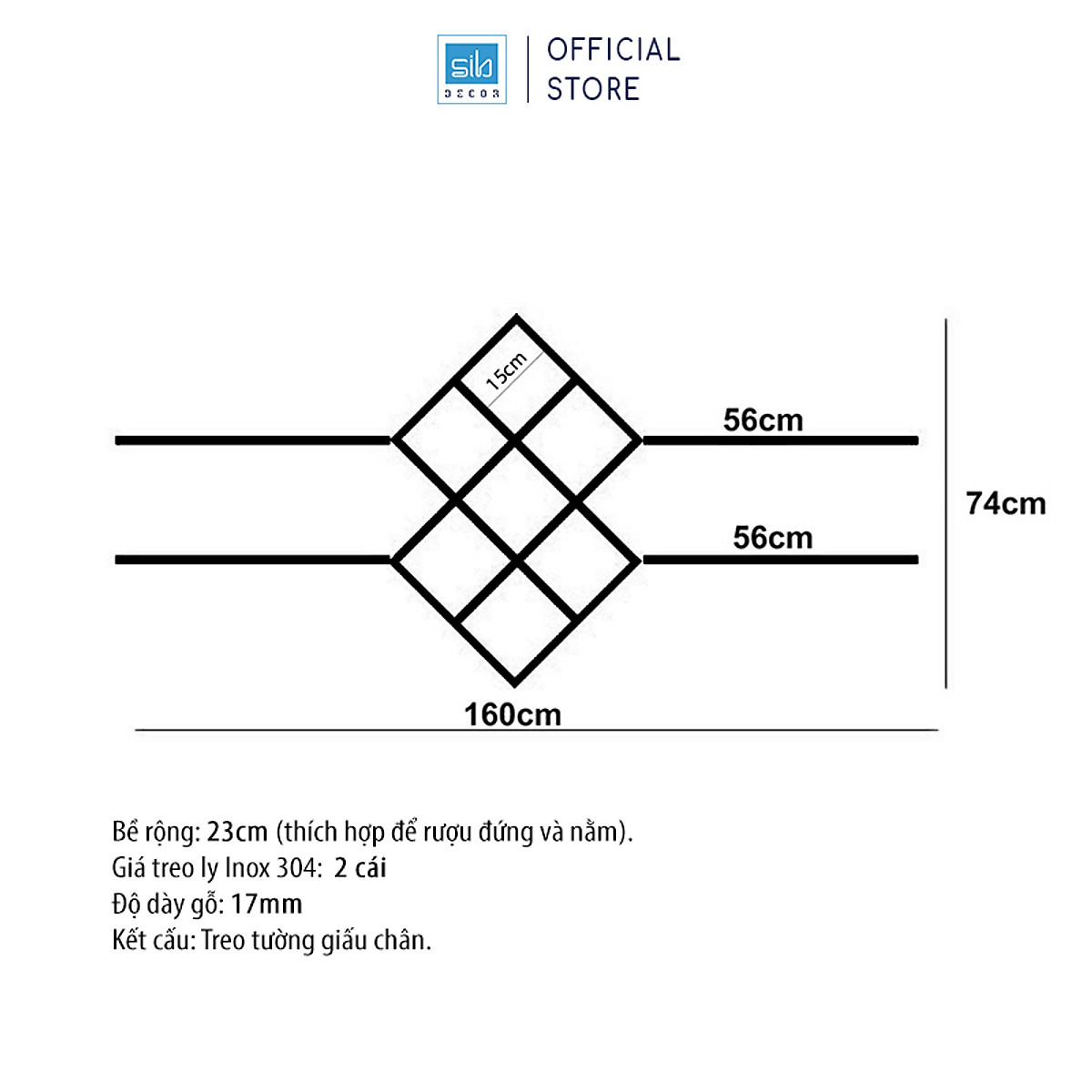 Kệ Rượu Treo Tường Giấu Chân Đơn Giản SIB DECOR