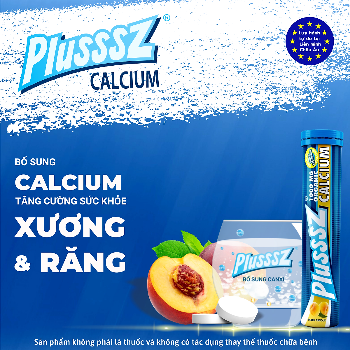 Viên bổ sủi bọt Plusssz Calcium Vị Đào không đường