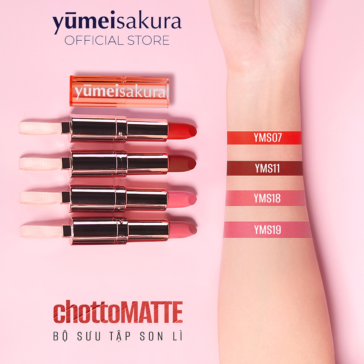 Son Thỏi Màu Hồng San Hô Lì Mịn Siêu Dưỡng Yumeisakura Chotto Matte Sweetie Coral Pink YMS19 3.5g