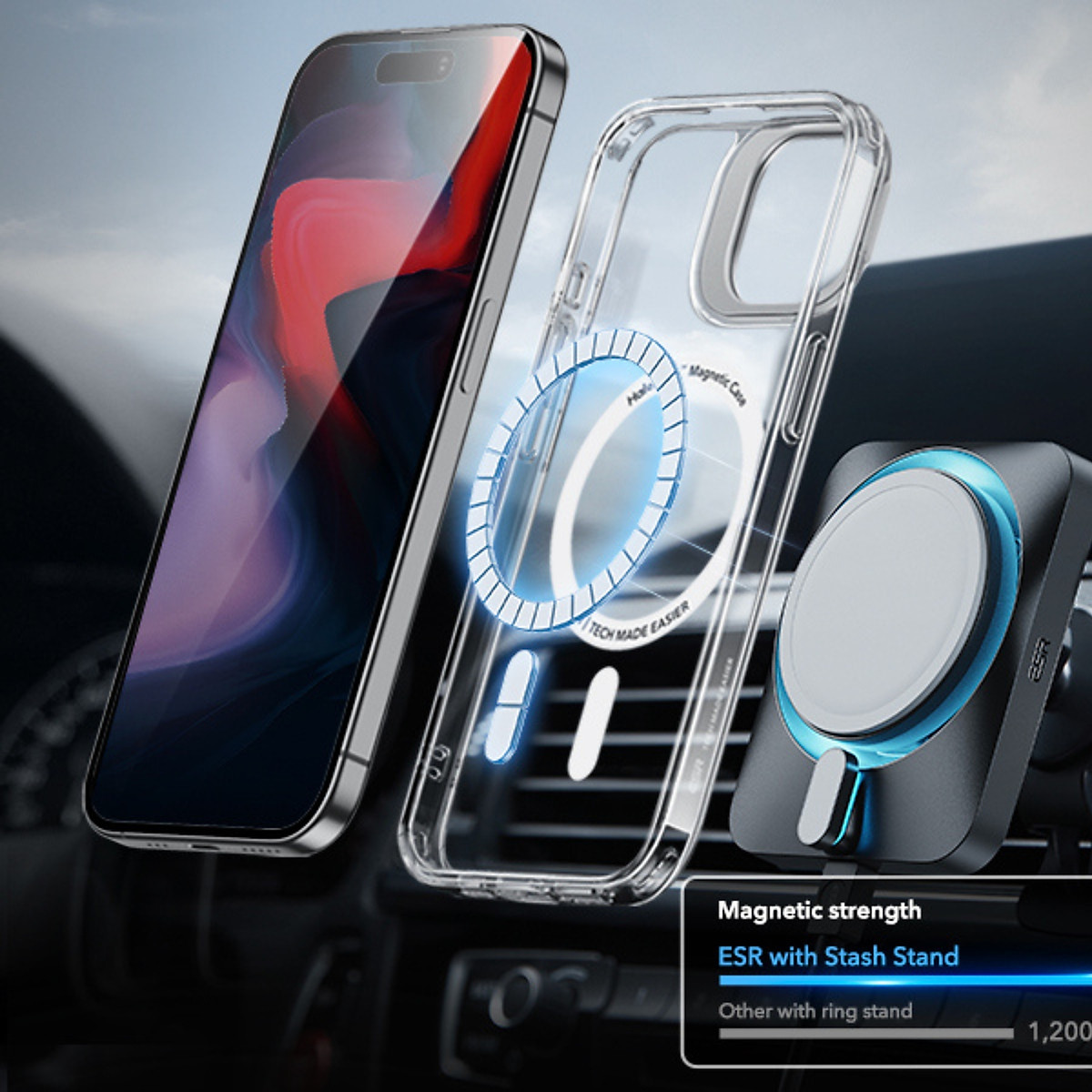 Ốp Lưng Dành Cho iPhone 15 ProMax/ iPhone 15 Pro ESR Classic Hybrid Case with Stash Stand (HaloLock)_ Hàng chính hãng